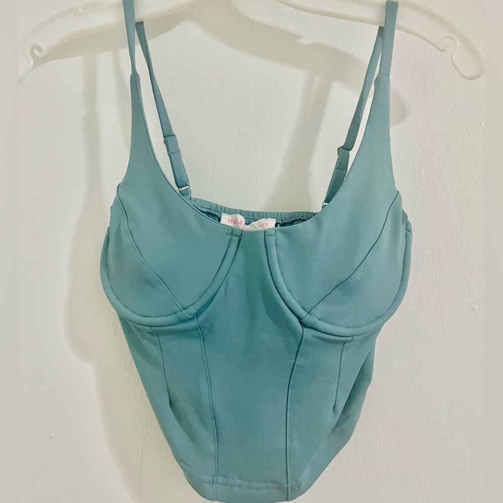 Aqua blue tight crop top
